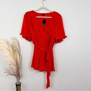 Torrid NWT Red Faux Wrap Peasant Top • Size 2X